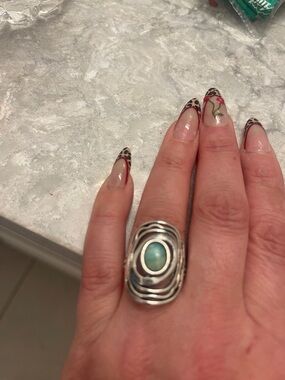 Sterling Silver Statement Ring with Blue-Green Stone